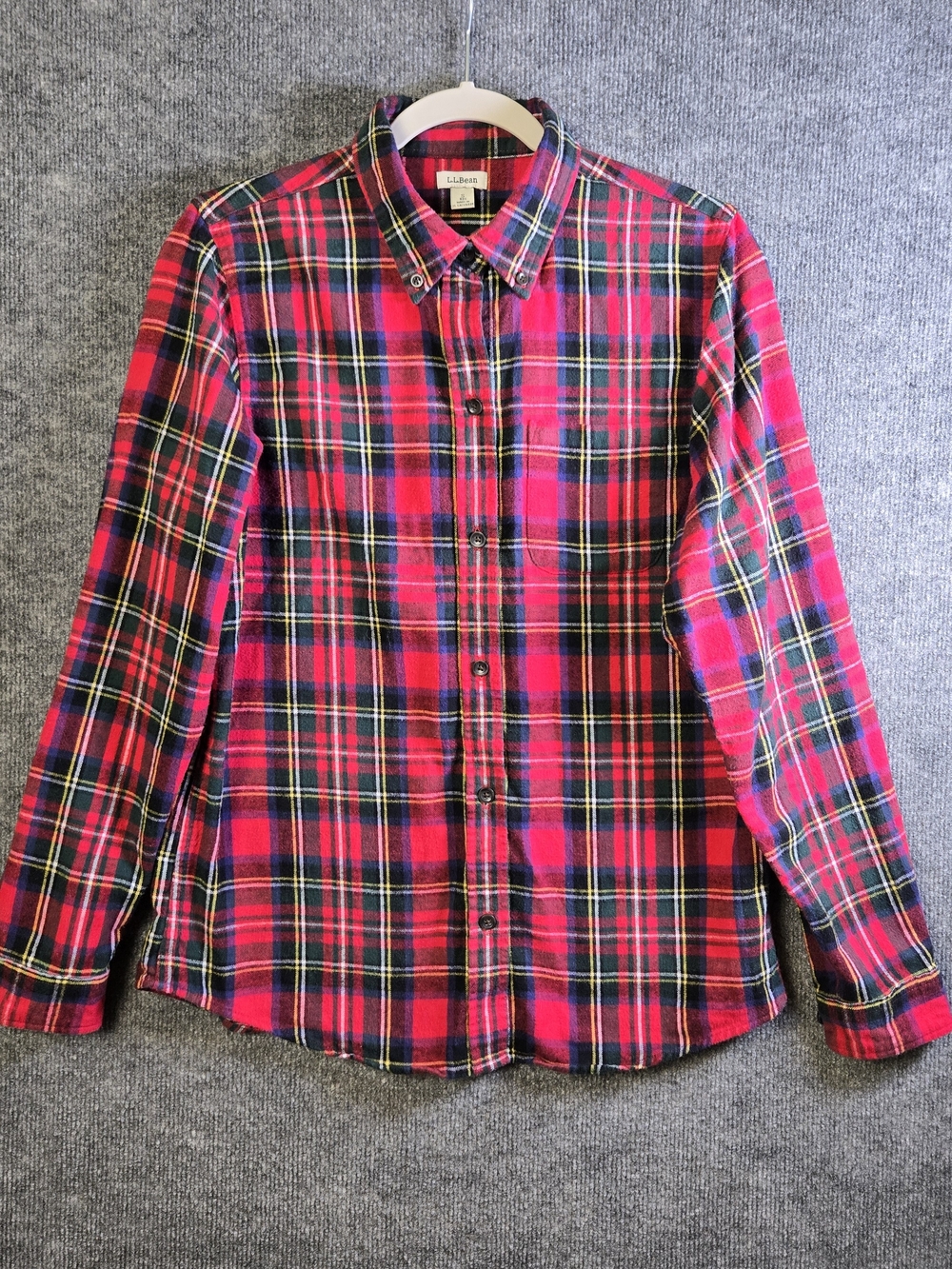 LL Bean Shirt Womens S Regular Red Plaid Cotton Flannel Button Up Cabin Chore